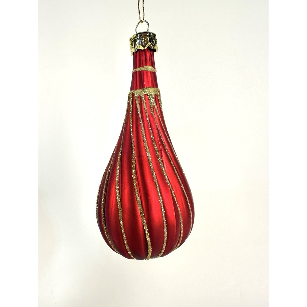 Glass Christmas Ornaments Balls & Teardrop Set of 3 Red And Gold Glass - Picture 2 of 5